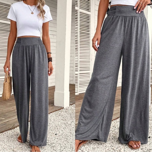 Boho black solid wide leg pants - Picture 10 of 16